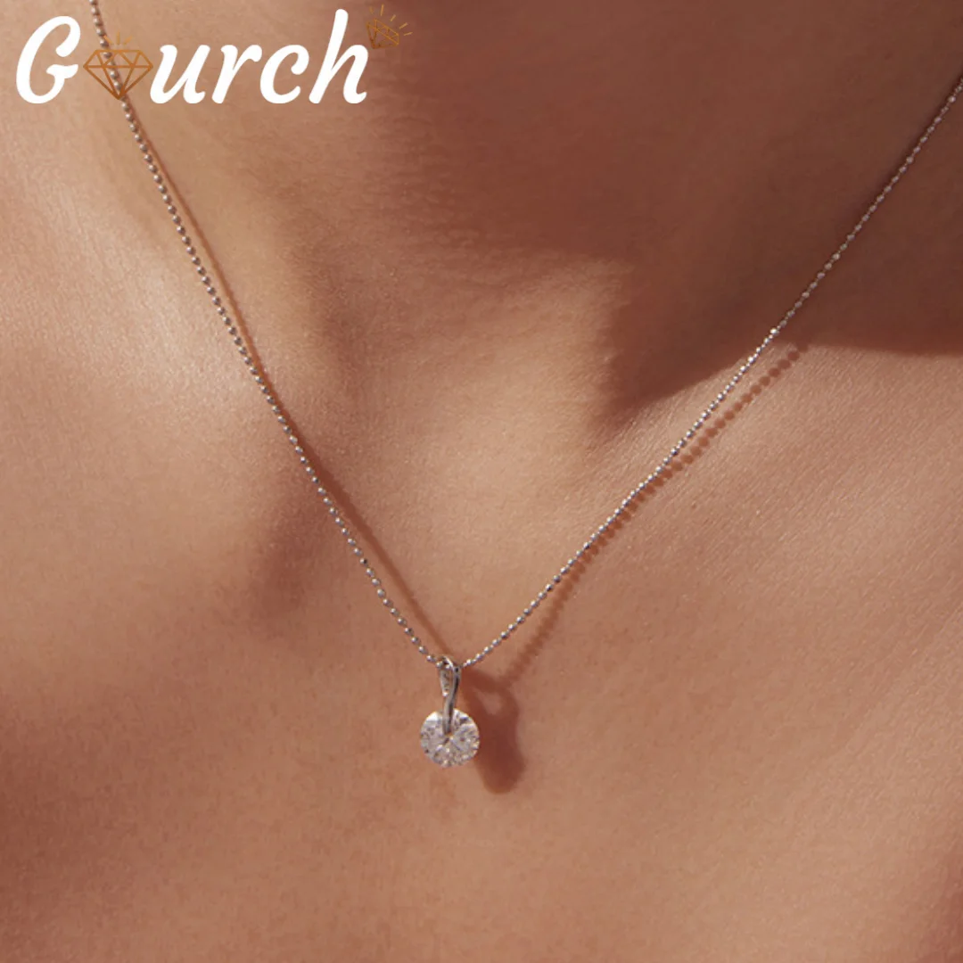 

Gourch 1ct Moissanite Pendant Necklace S925 Sterling Silver for Women D Color Rotatable Luxury Sparkling Gifts Collarbone chain