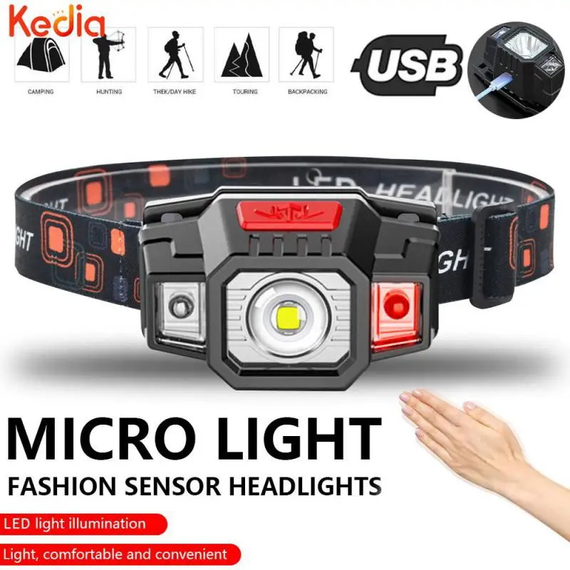 Usb Rechargeable Led Headlight Mini Induction Strong Light Micro USB Direct Charging Portable Waterproof Head-Mounted Flashlight