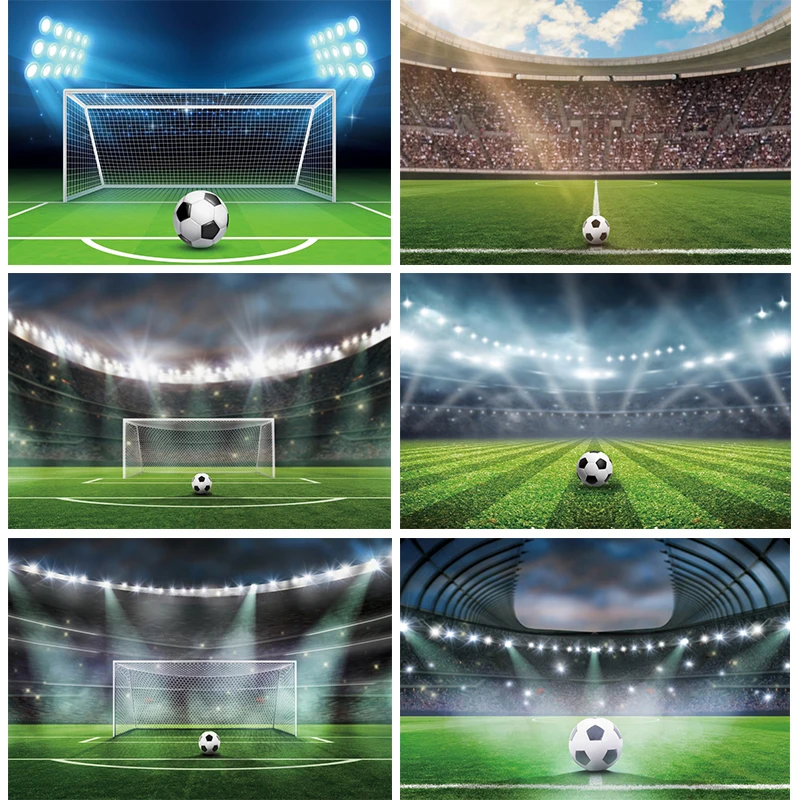 ฉากหลังเป้าหมายฟุตบอลสำหรับถ่ายภาพพื้นหลังสนามฟุตบอลสุขสันต์วันเกิดขนาดใหญ่ลูกบอลกีฬาหญ้าสีเขียวตกแต่งการมีส่วนร่วม