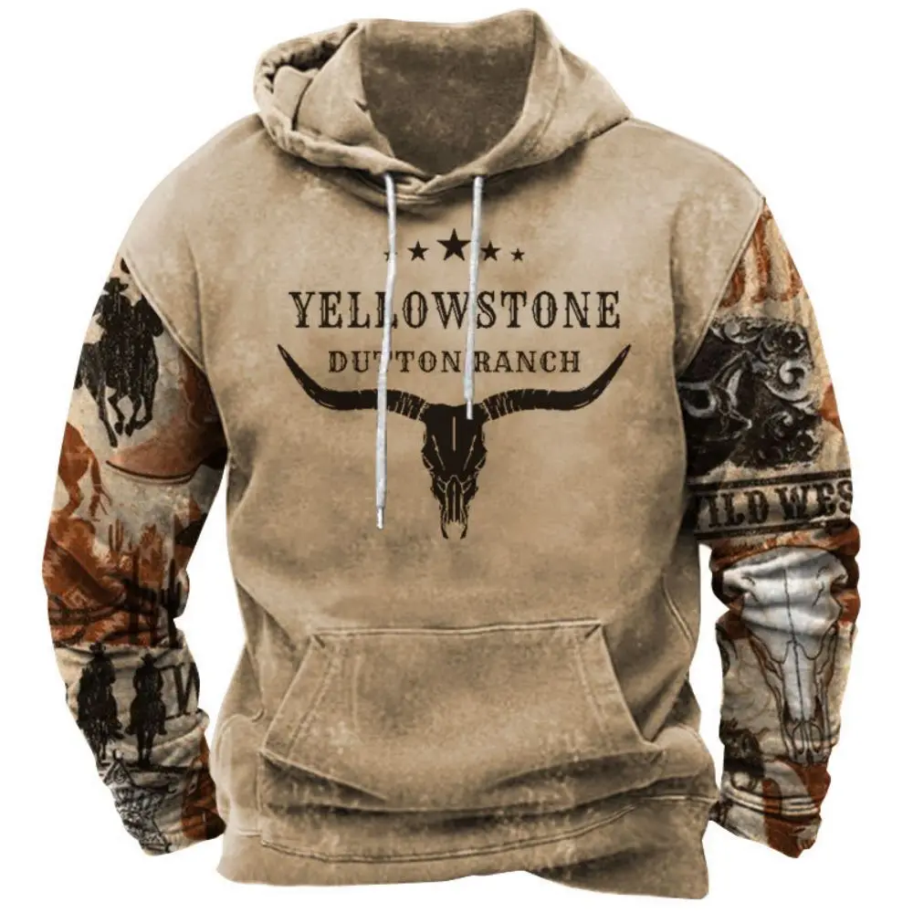 

Men's Vintage Hoodie Yellowstone Park Fashion Pullover 3D Printed Graphic Sweatshirt Autumn Winter Men's Clothing Casual Tops