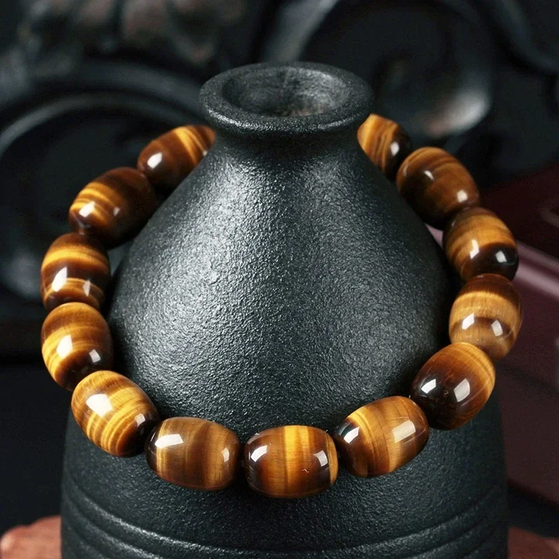 Men Polished Natural Healing Energy Tiger Eye Bracelet Yoga Women Elastic Rope Jewelry Handmade Accessories Valentine Gifts