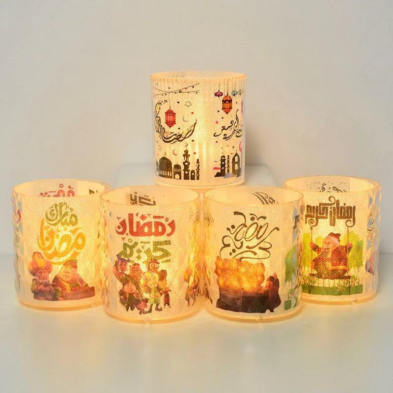 

Eid Al-fitr Cup Candle Lamp LED Night Light Eid Mubarak Islamic Muslim Home Desktop Ornament Ramadan Kareem Festive Party Supply