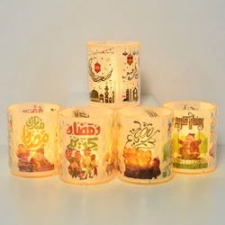 Eid Al-fitr Cup Candle Lamp LED Night Light Eid Mubarak Islamic Muslim Home Desktop Ornament Ramadan Kareem Festive Party Supply