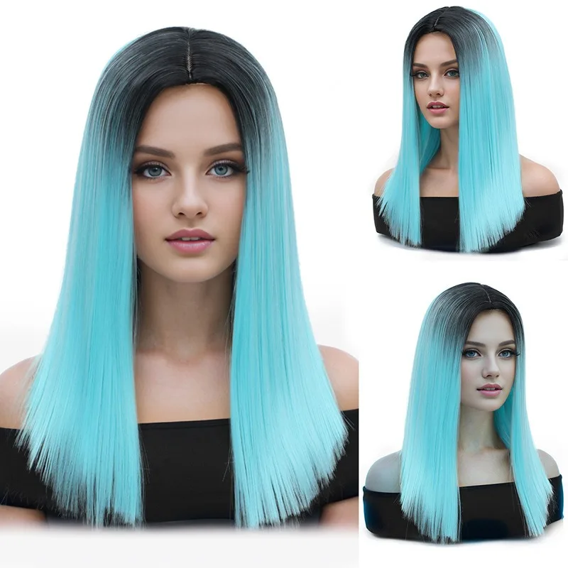 

Женский цветной градиент, длинные прямые волосы, вечерние наряды на Хэллоуин, парик для вечеринки без челки, парик Боб