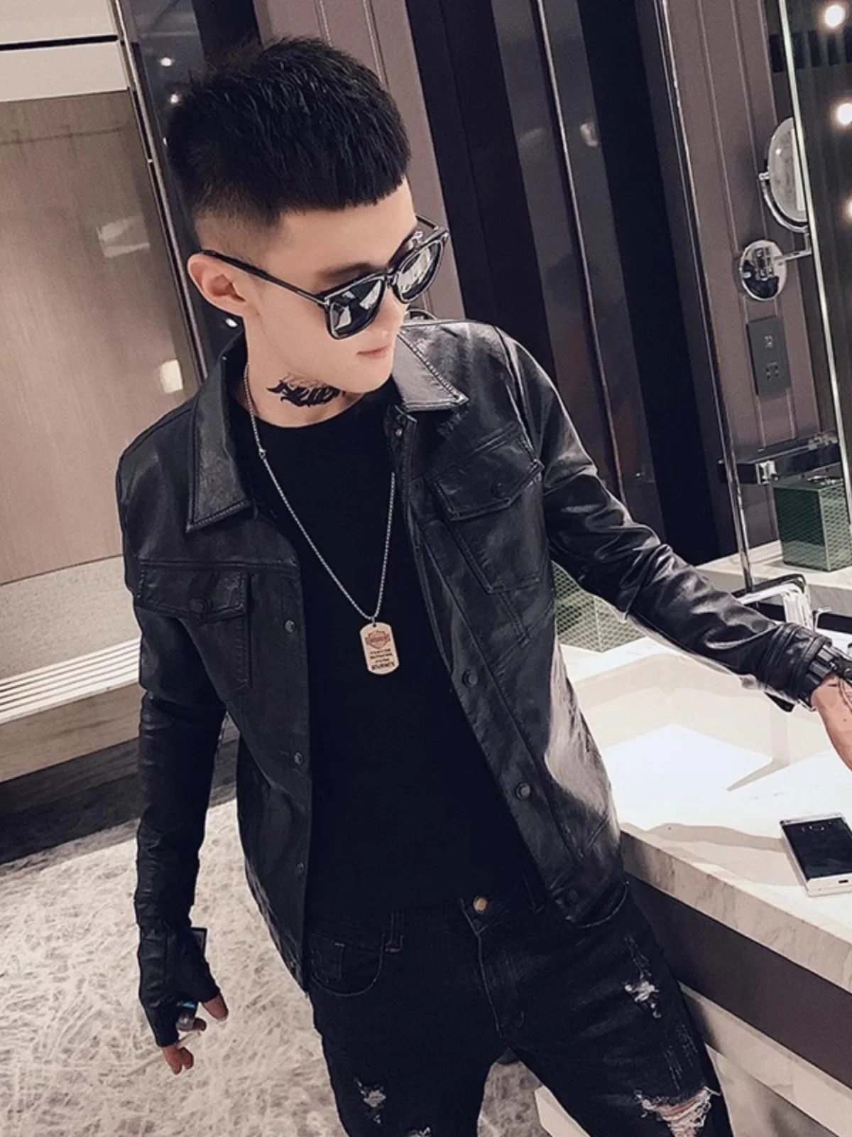 

Faionable ort Мужской кожаный тюнер 2322, осенний сезон, повседневный облегающий воротник-стойка с застежкой-молнией, универсальный молодежный