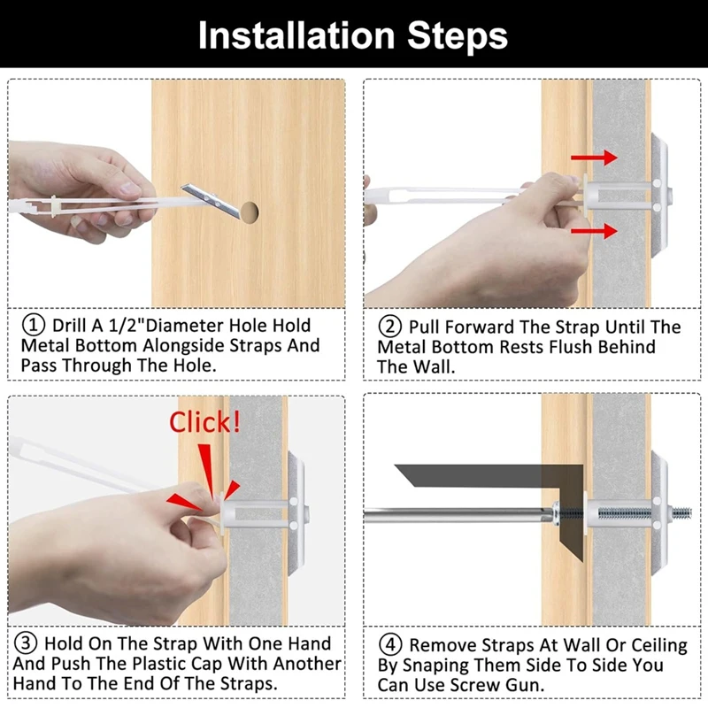 Premium-Drywall Anchor With Bolt For 1/4In-20In Fastener Sizes, Heavy Duty Hollow Drywall Anchor Kit For TV Mounting