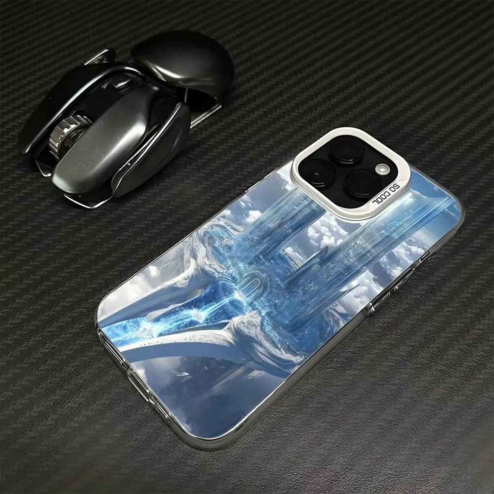 حافظة هاتف معمارية الخيال العلمي باللونين الأزرق والأبيض لهواتف iPhone 16,15,14,13,12,11,Mini,Pro,MAX غطاء أبيض غير لامع مقاوم للصدمات