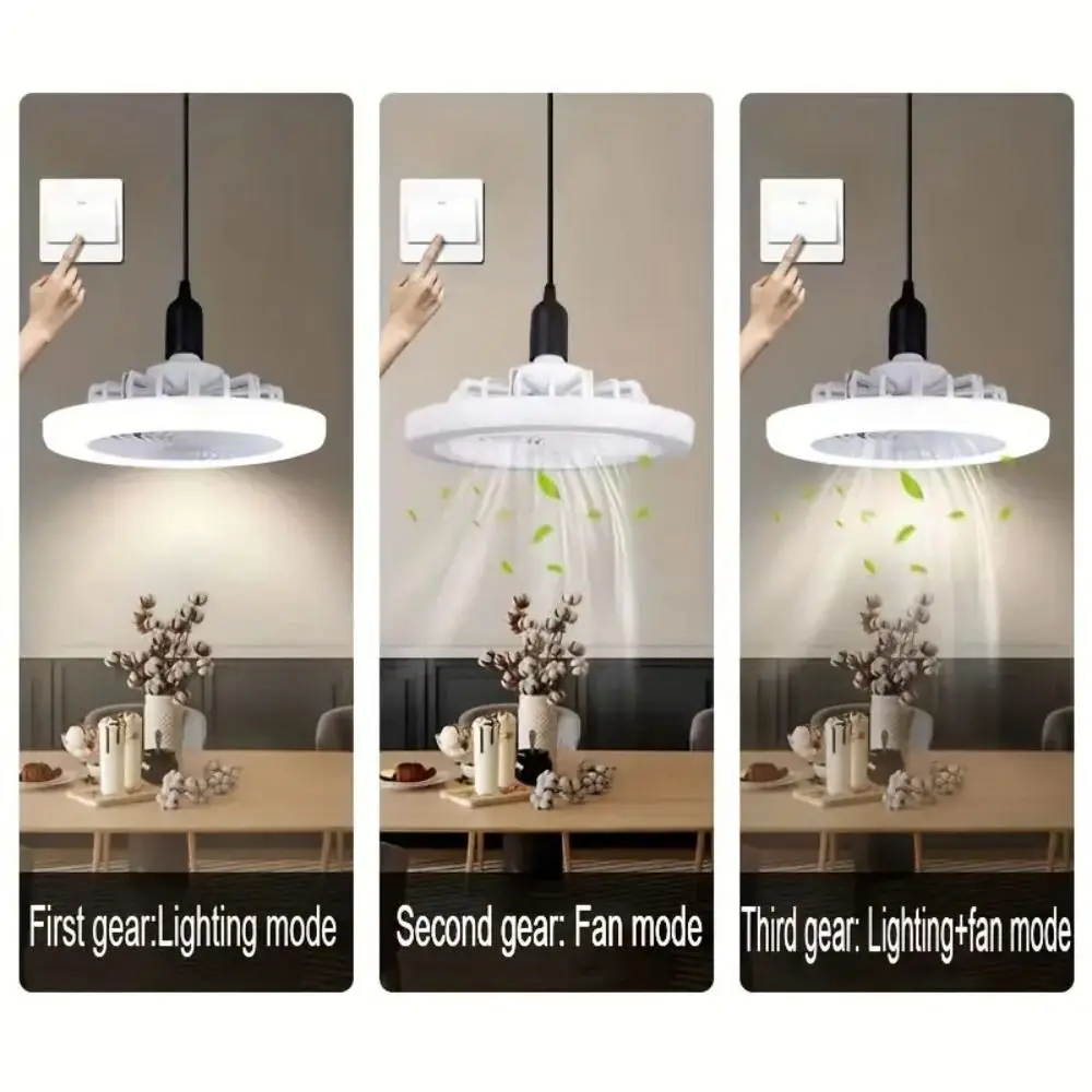 Adjustable E27 Fan Light 360-Degree Rotation Dimmable Led Ceiling Fan with Light ABS E27 Spiral Lamp Holder