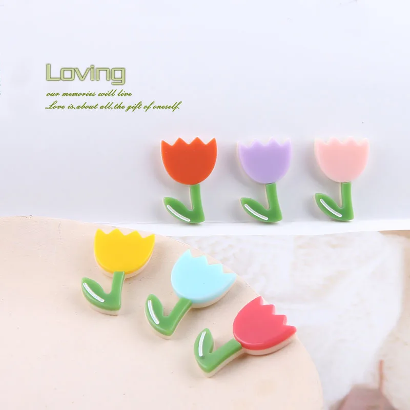 1pcs Diy Handmade Jewelry Color Stitching Drawing Line Acrylic Acetate Tulip Flowers Niche Earrings Accessories Material