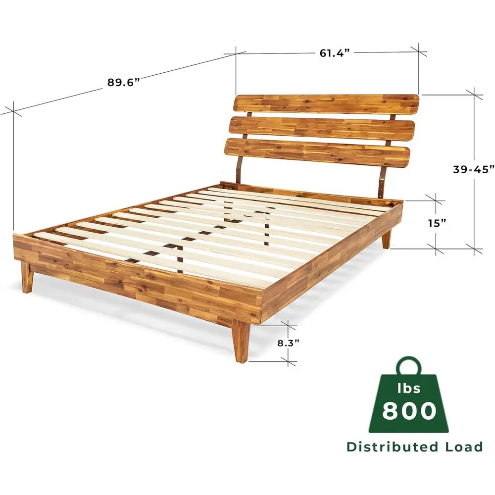 Bme Caden 15'' Bed e with Adjustable board - Century, Retro Style with Acacia Wood - No Box Spring Needed  Wood Slat Support