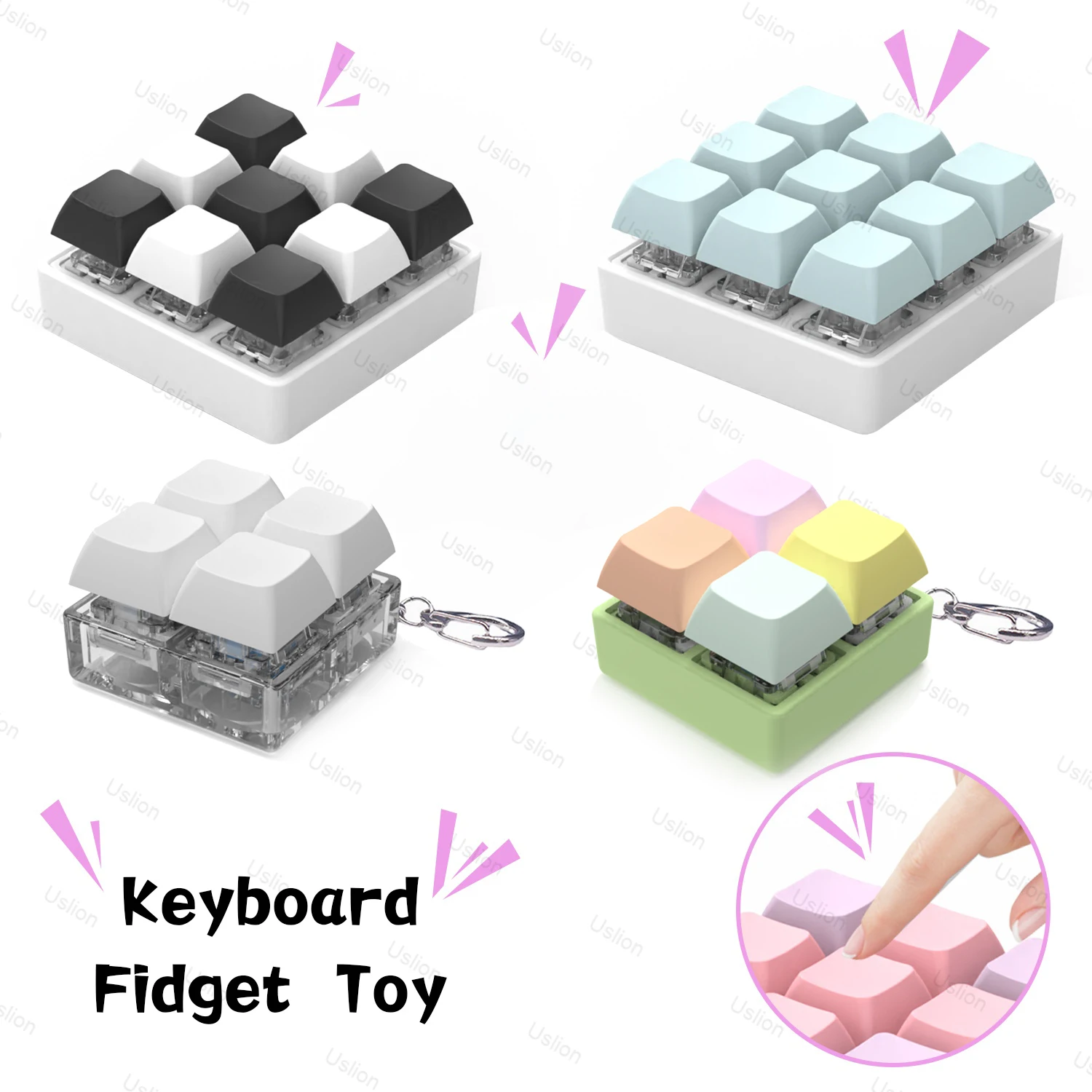 4/9 Keys Square-Shaped Keyboard Keycaps Fidget Toy Party Stress Relief DIY Keycaps Toy Keyboard Caps Finger Button Finger Fidget