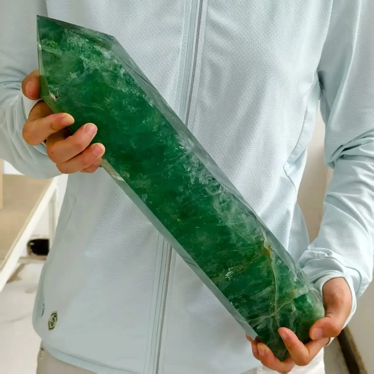 

Large! Natural Formed! Green Fluorite Obelisk, Quartz Crystal Green Mineral Polished Wand, Mineral, Reiki, Healing Tower Column