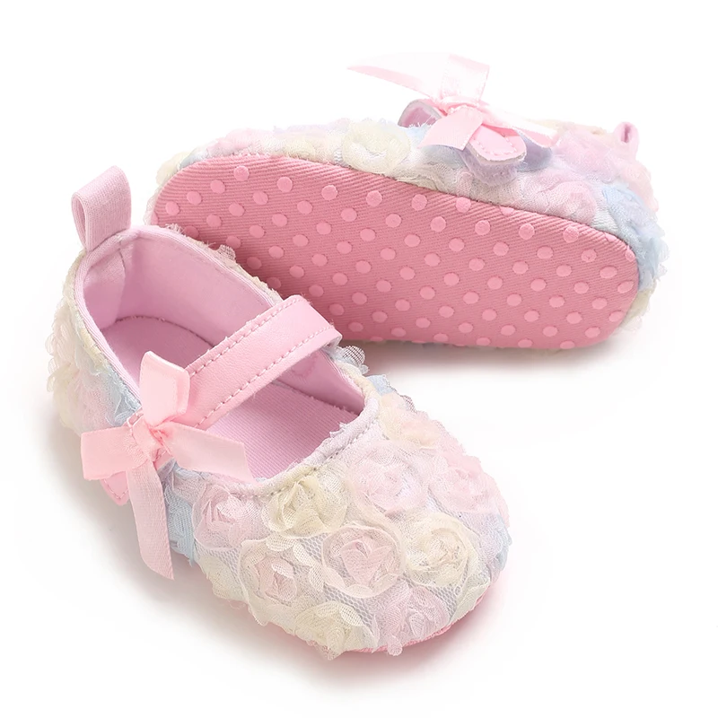 Cute Pink Lace Baby Girl Princess Shoes Baby Moccasins Moccs Shoes Bow Flower Cloth Soled Non-slip Footwear Crib Shoes 0-18M