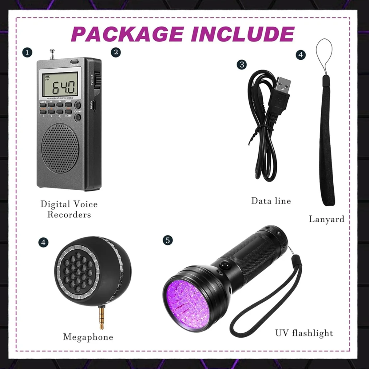 مجموعة المعدات AA98، صندوق اتصالات المعدات يتضمن 1 راديو خوارق 1 مكبر صوت 1 مصباح LED للأشعة فوق البنفسجية، أدوات البحث