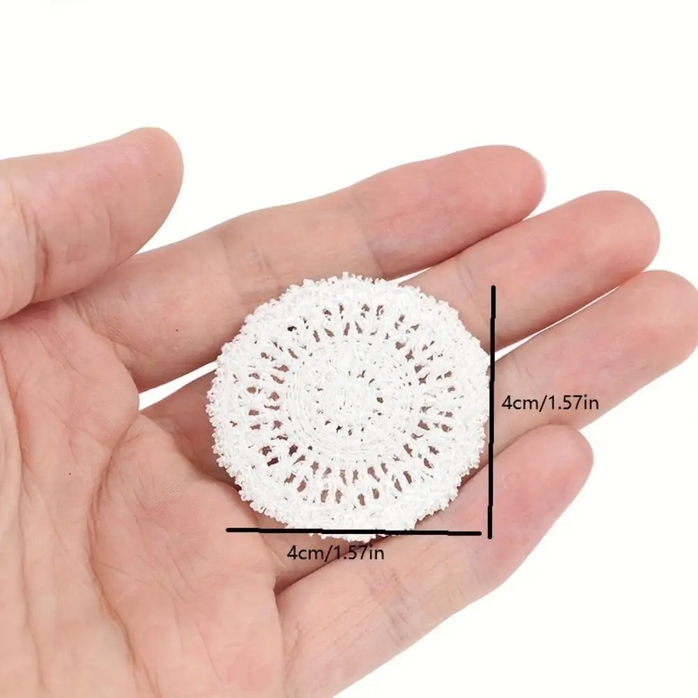 2pcs Knitting Miniatures Table Placemat Furniture Lace Knitting Table Placemat White Simulative Dollhouse Table Placemat