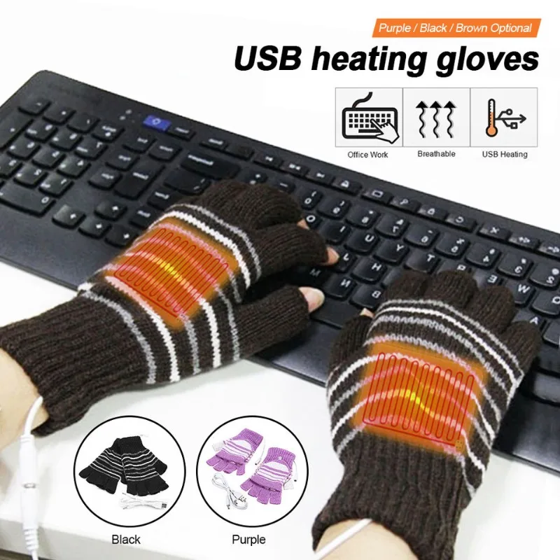 

7 Colors USB Heating Golves Electric Heated Gloves Winter Thermal Hand Warm With 5V Heat Pad Indoor Office Work Bicycle Glove