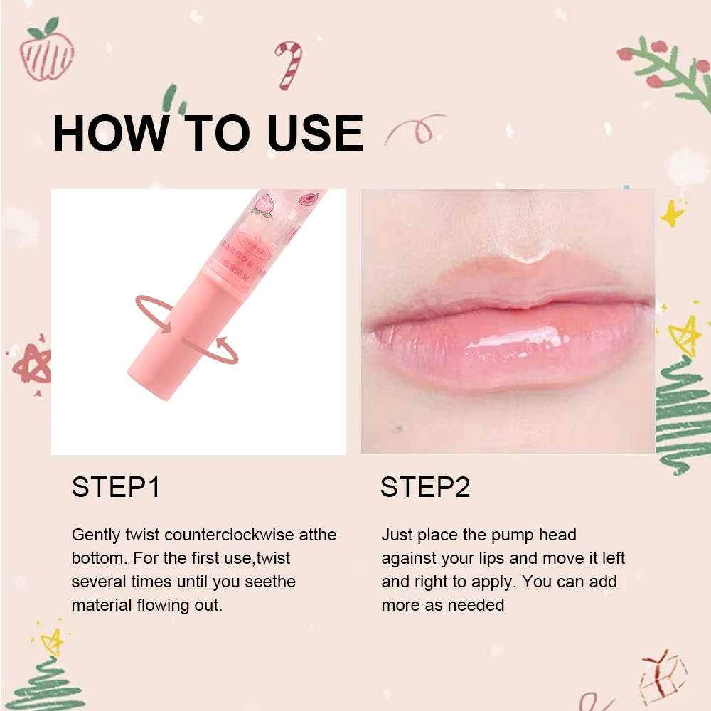 Lindo brillo de labios rosa pluma de aceite hidratante no pegajoso sabor a fruta fresa melocotón maquillaje de labios brillante