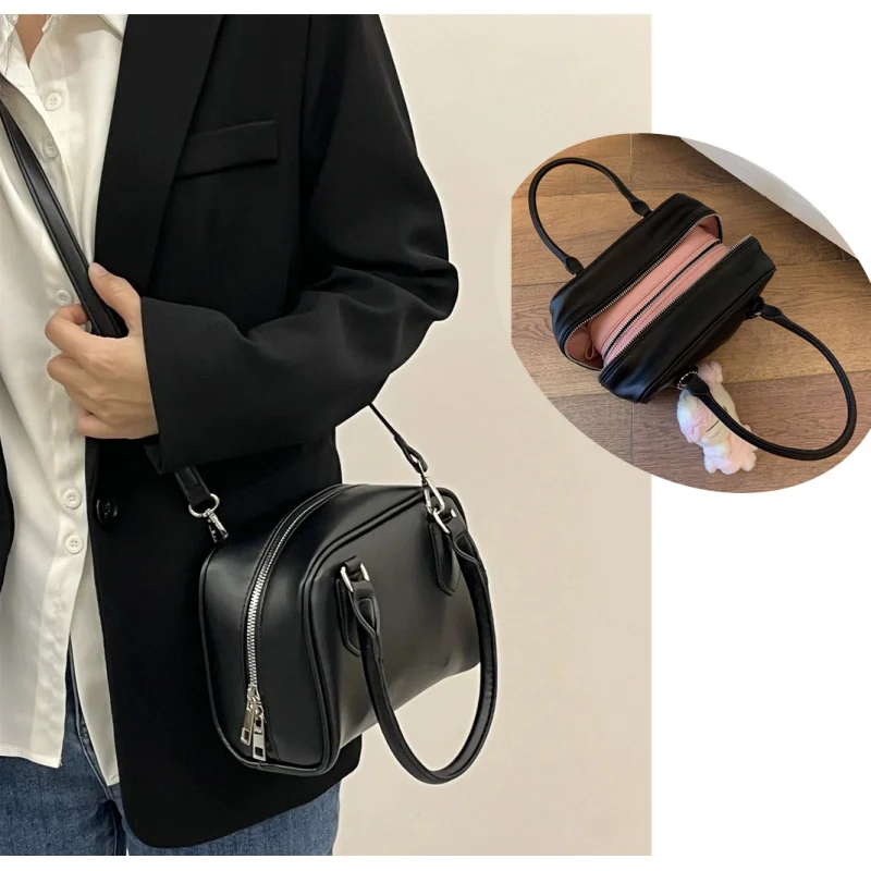 Niche2025New العصرية الأسود والوردي اللون كتلة صغيرة مربعة حقيبة البولينج حقيبة يد المرأة بوسطن حقيبة حقيبة كروسبودي #1