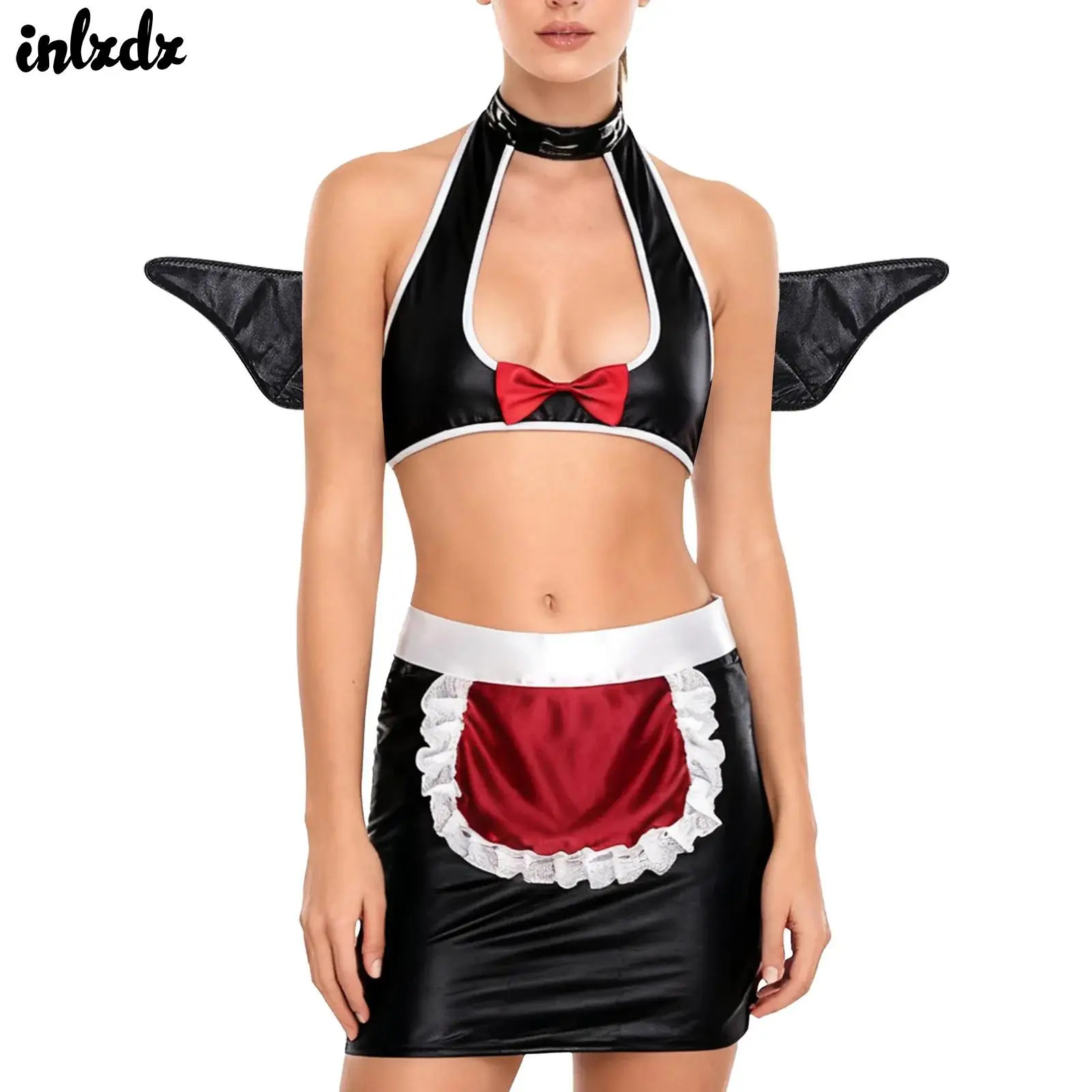 

Женский комплект нижнего белья с кроликом, сексуальный костюм горничной для косплея, смелый ажурный костюм с рюшами и кружевной отделкой, микро-бюстгальтер, боди, стринги, головной убор