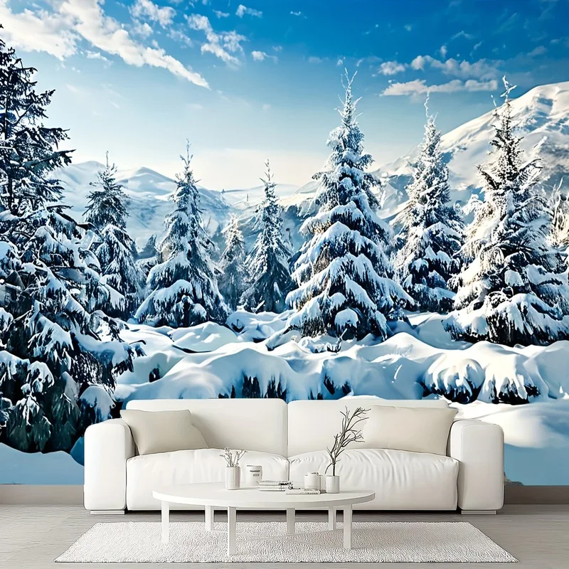 VIKAMA Frozen Winter Forest Tapestry, Blue Icy Waterfall Snowflakes, Christmas Wall Hanging for Living Room Bedroom