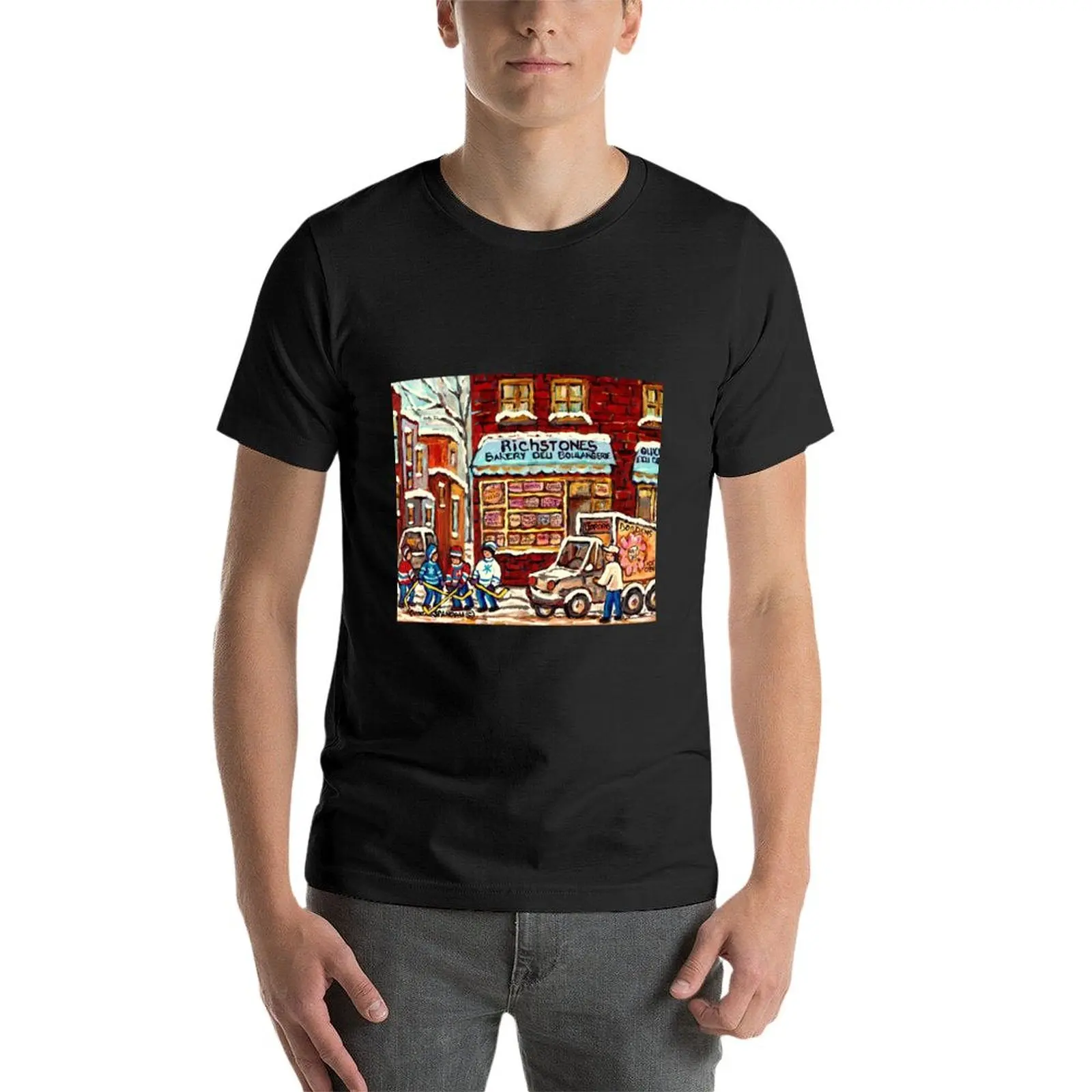 Bougangerie RICHSTONE MONTREAL VINTAGE BAKERY WINTER HOCKEY SCENE t-shirt boys whites blanks t-shirt uomo