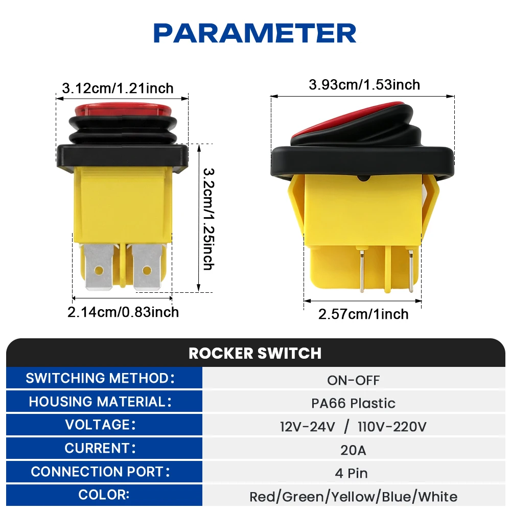 FILN 20A Hochleistungs-Wippschalter IP65 Wasserdicht 12V 24V 110V 220V 4-polig EIN-AUS Beleuchteter Bootsschalter mit Kabeln – Detail 2