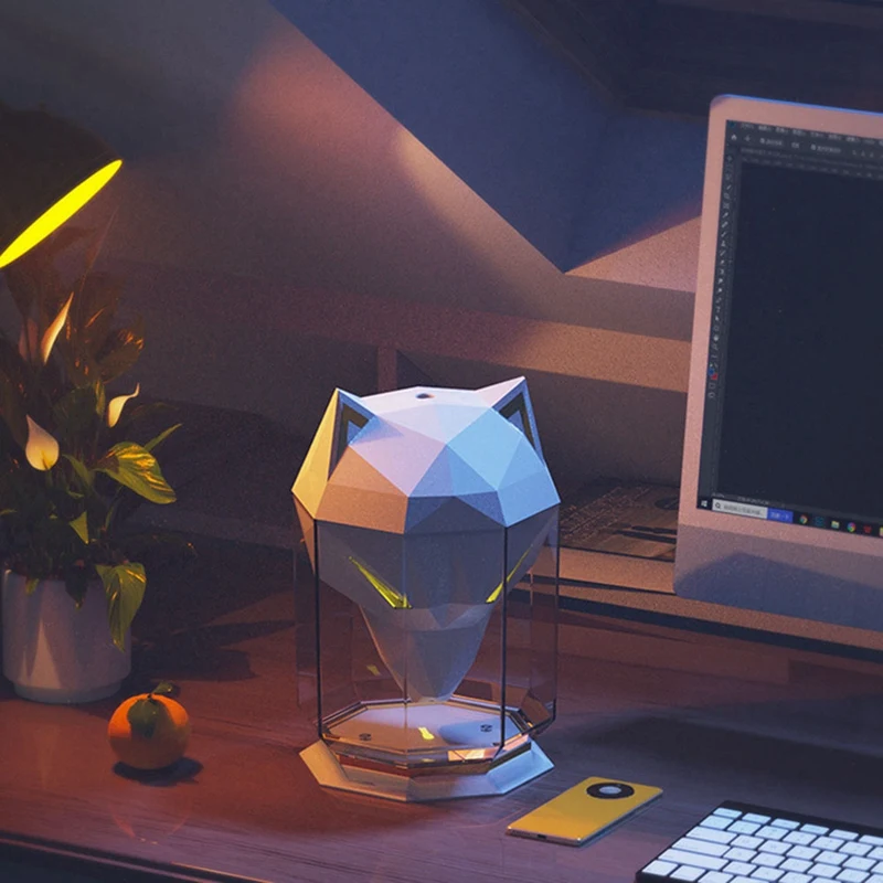 Humidificador en forma de lobo para dormitorio, humidificadores de niebla fría de 650Ml, atomizador ultrasónico, humidificador para juegos de escritorio