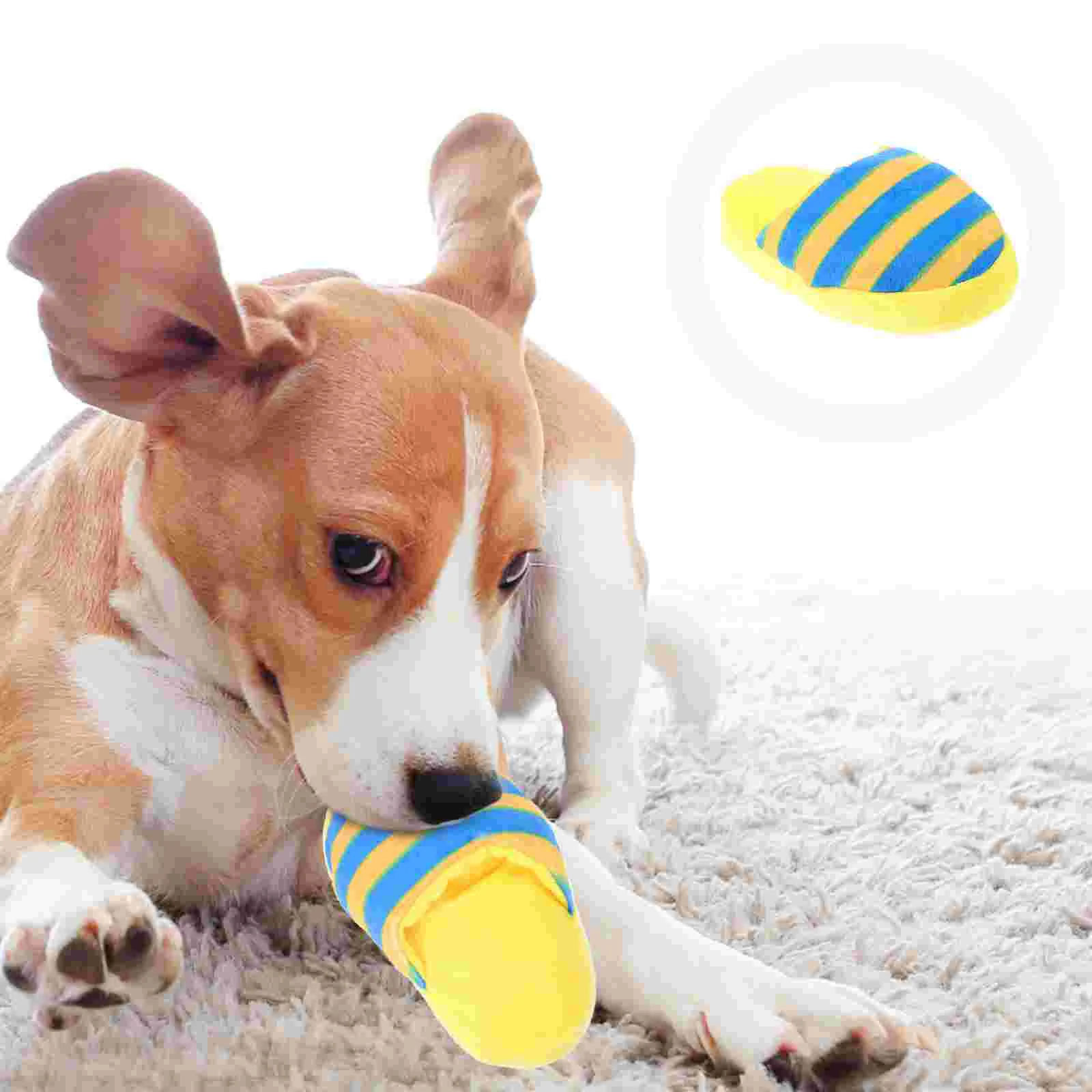 

Dog Chewing Toys Yellow Striped Slippers Molar Toy Plush Puppy Teething Accessories Wear Resistant Biting Plaything