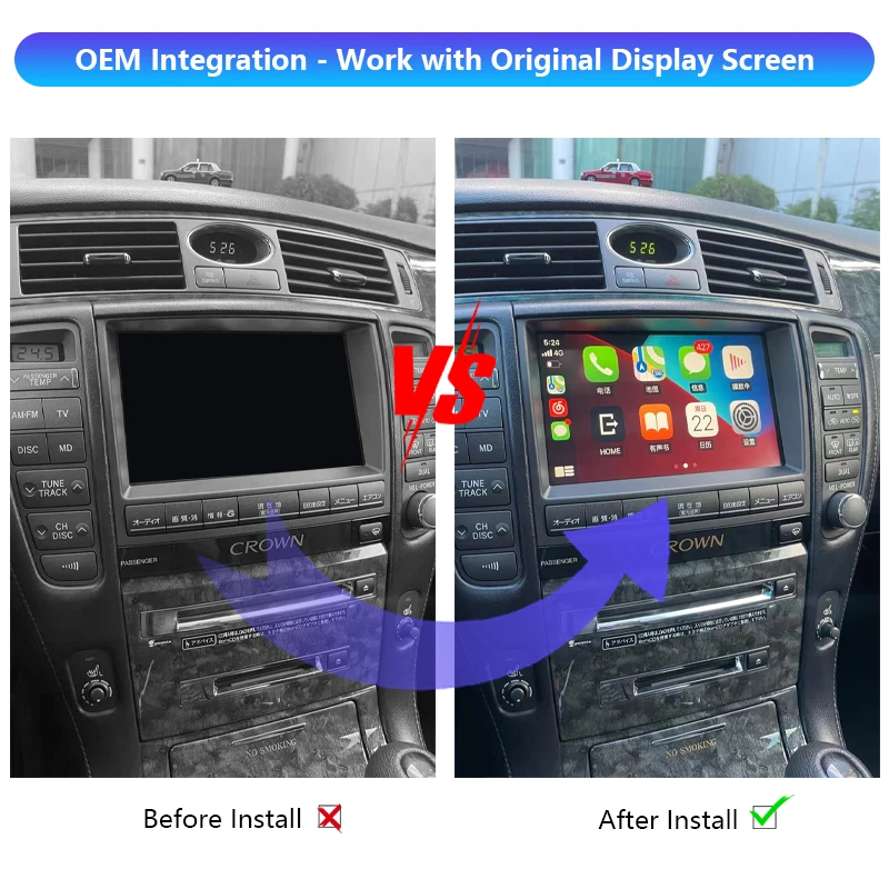 Crown GRS184 Auto Electronics OEM Head Units Wireless Apple CarPlay And Android Auto Integration Kits For 2005 - 2007 Toyota Car