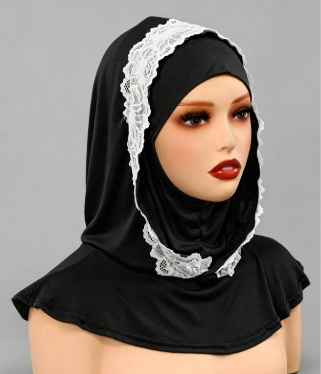 

Women Jersey Scarf Lace Hijab Instant Headscarf Muslim Turban Islam Head Neck Cover One Piece Amira Underscarf Head Wrap Bonnet