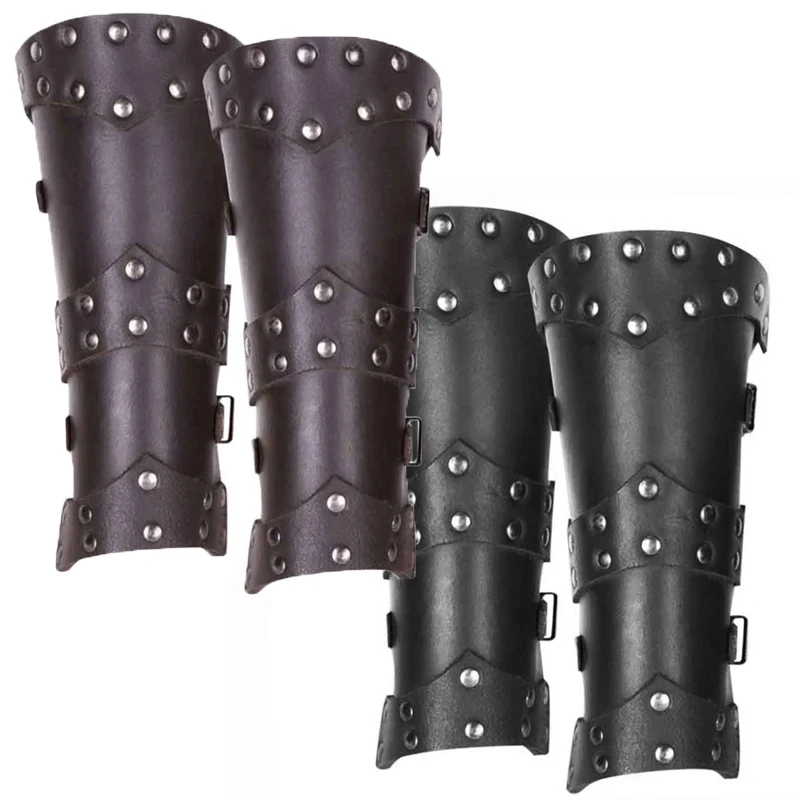 Armatura per gambe in pelle PU vichinga medievale Greaves Boot Shoes Cover Knight Warrior Cosplay Costume ghetta Larp accessorio per uomo donna