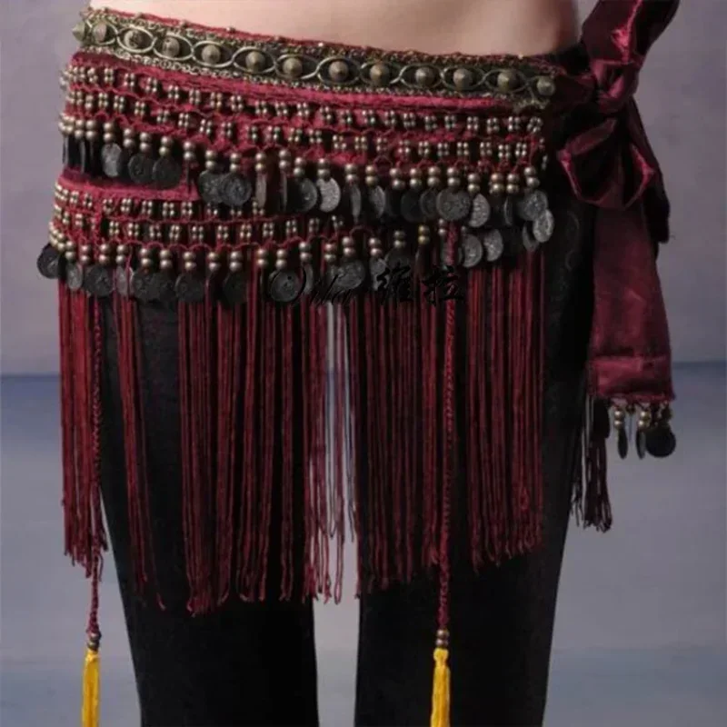 New belly dance hip scarf coin belt tribal clothing tassel tassel belt copper belly dance waist tribal design tapered belt