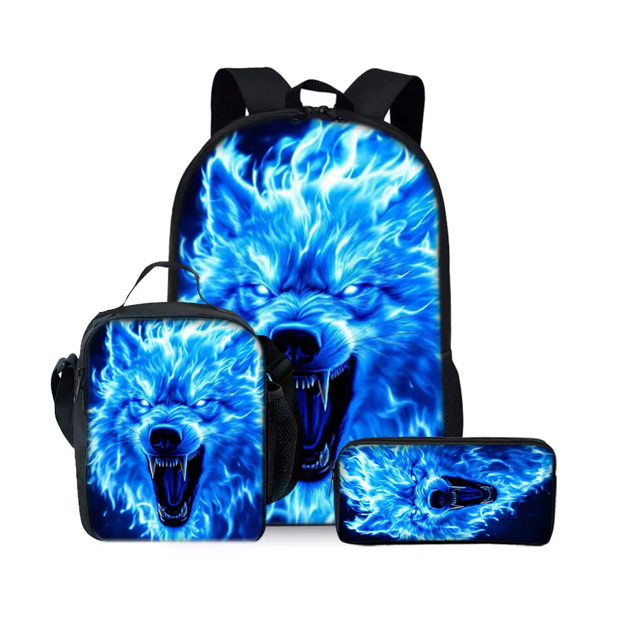 

New Wolf Pattern Three Piece Set Backpacks for Boy and Girls Best Gifts 3D Cartoon School Backpack for Children