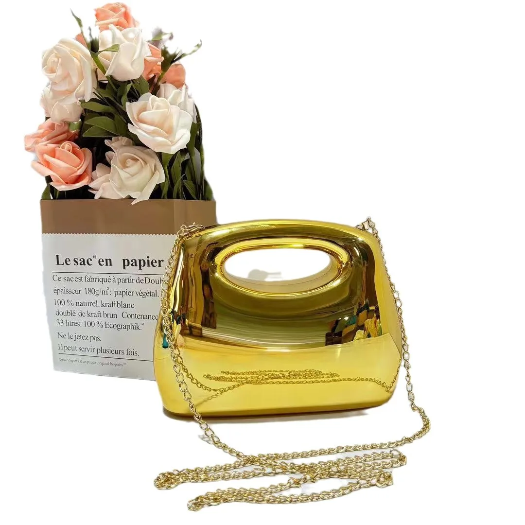 

Luxury Designer Gold Acrylic Evening Clutch Women's Fashion Shoulder Bag Flap Half Moon Wedding Party Tote for Ladies