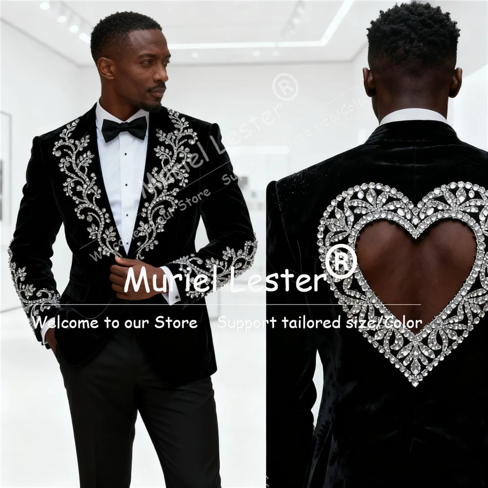 الشظية مطرز بلورات دعوى الرجال لحفل الزفاف تول قطع التدريجي تصميم المخملية حفلة موسيقية بليزرات مخصصة 2 قطعة العريس البدلات الرسمية سليم صالح