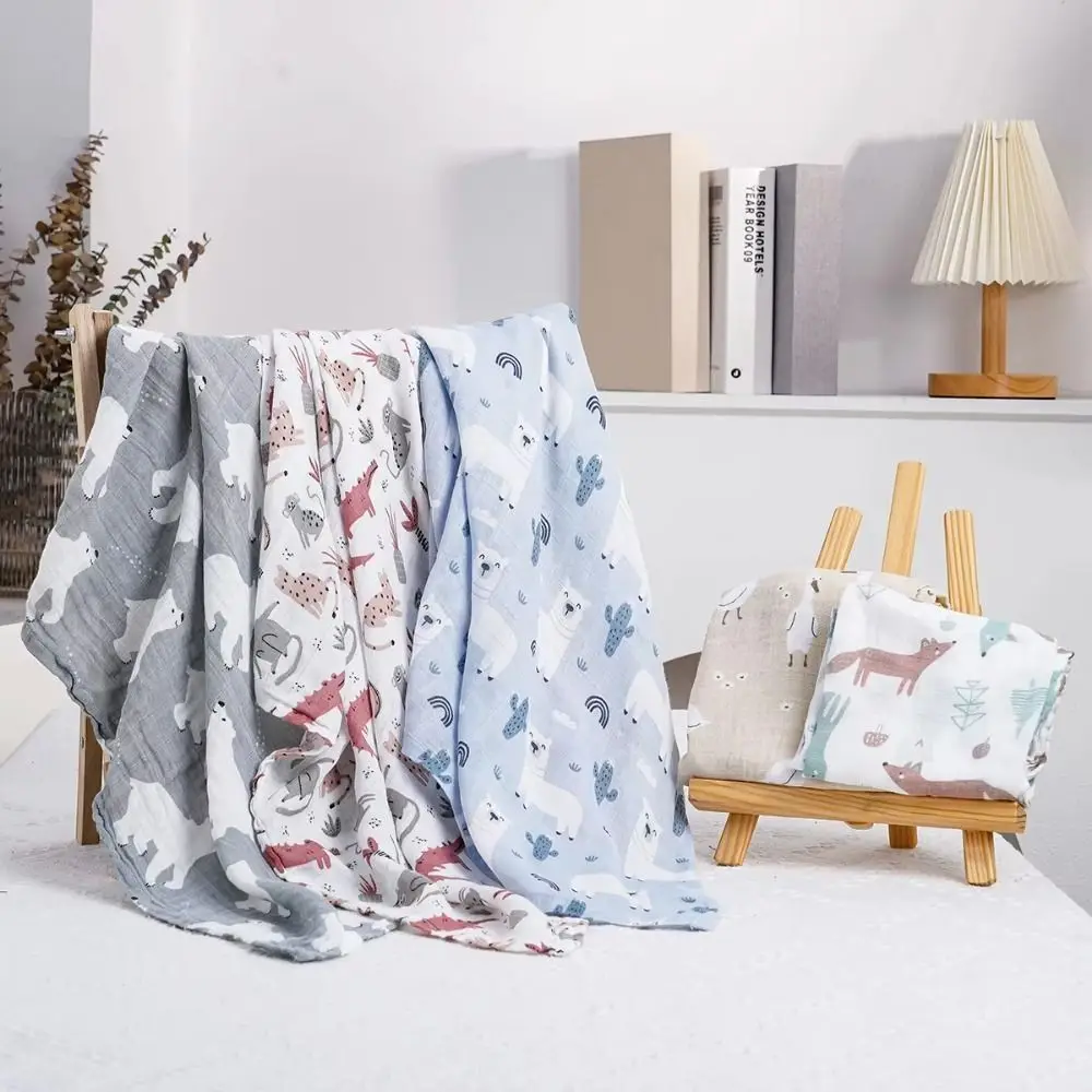 

Soft Baby Swaddle Blanket Cartoon Print Breathable Baby Wrap Sleeping Bag Cozy Double Layer Baby Stroller Cover Infant Bath