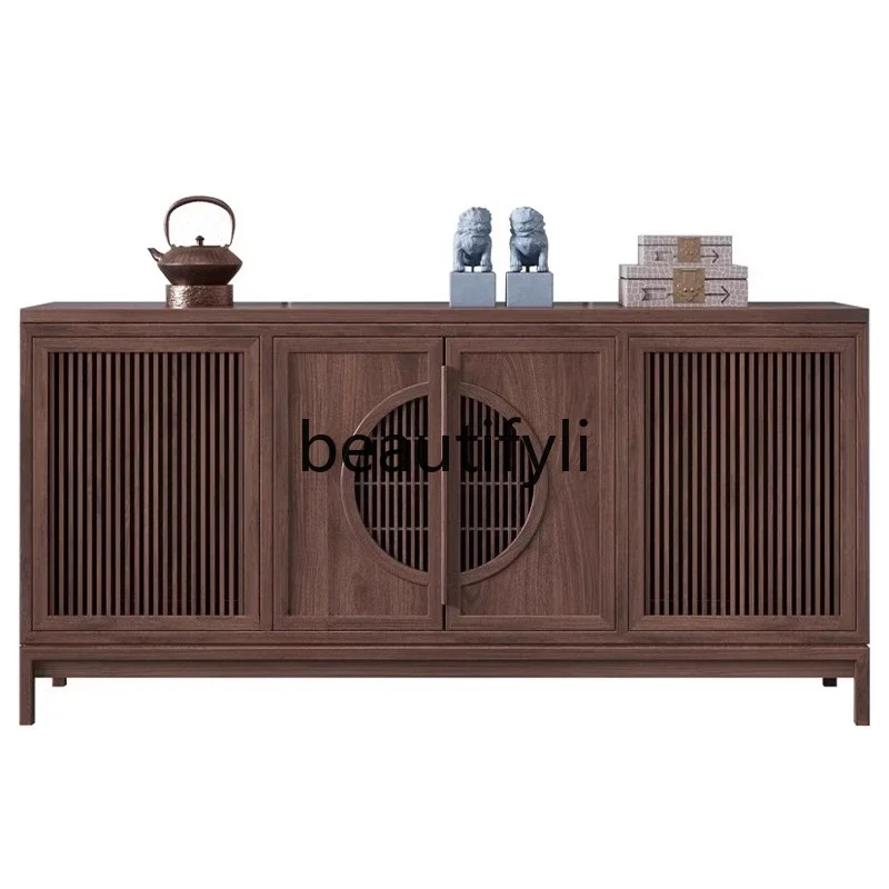 

New Chinese-style , black walnut porch cabinet, side cabinet, light luxury model house, villa solid wood entry partition8076
