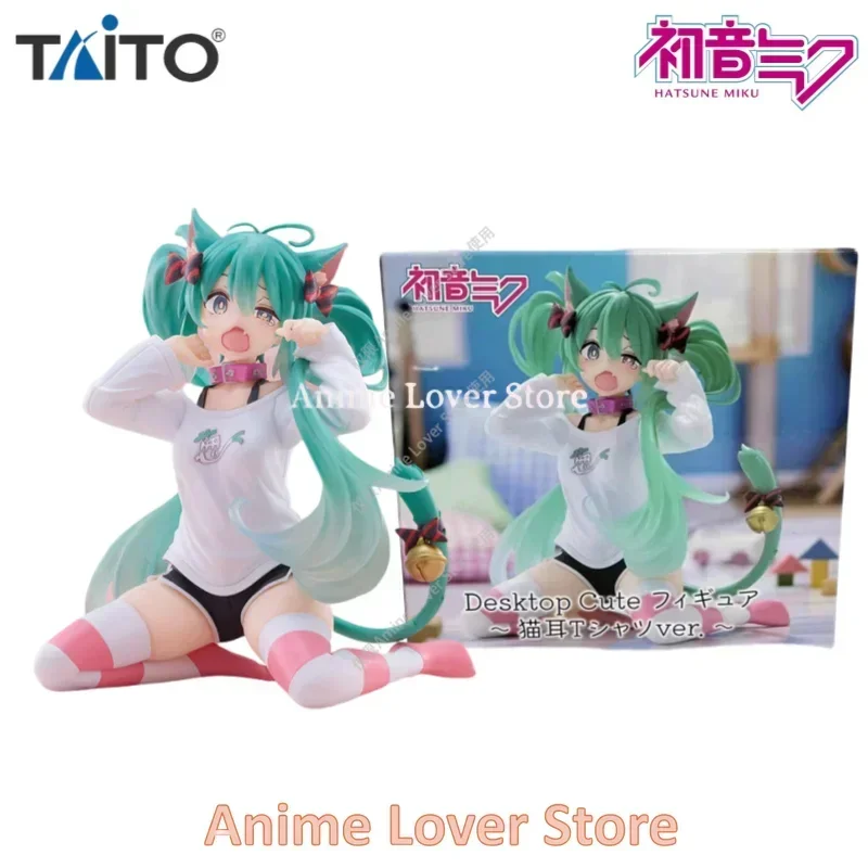 In Stock Original TAITO Desktop Cute Hatsune Miku Cat Ear Pajamas Anime Figure Ornaments Model Toy For Kids Gifts