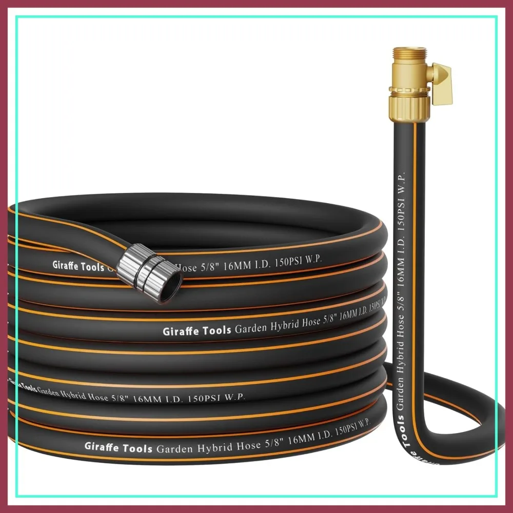 

Hybrid Garden Hose 5/8" x 50ft, Heavy Duty & Leakproof, Flexible Lightweight Water Hose with Shut off Valve