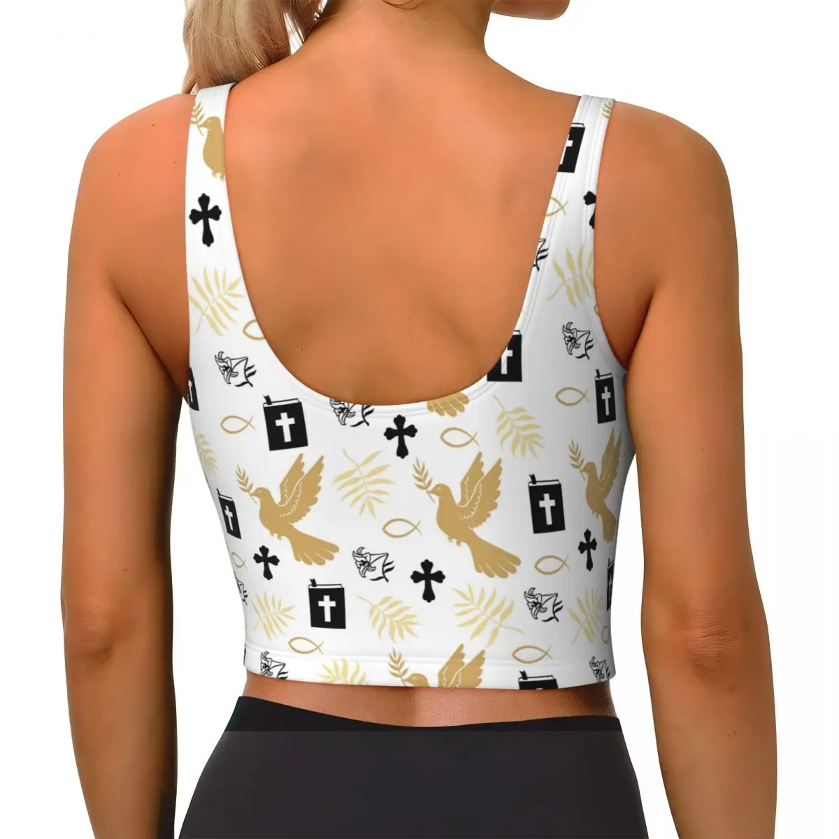 Pigeon Peace Cross Print Crop Top Women's Sports Bras Sports Vest Tank Tops for Yoga Fitness Gym Cycling Hiking