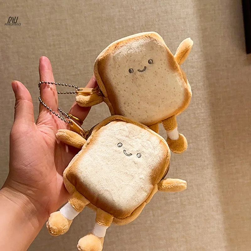 Plush Purse Toast Bread Lovely Mini Coin Portable Plush Key Card Earphone Storage Bag Wallet Pendant Keychain Girls Gifts Toys