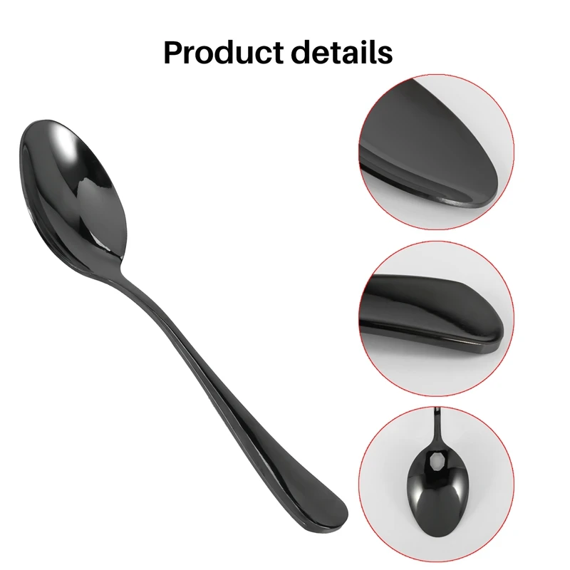 Black Teaspoons Teaspoons, Mini Stainless Steel Cake Spoons, Scoop For Ice Cream , Small Teaspoons For Dessert, Set Of 6 (Black