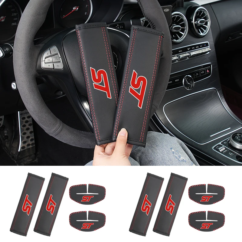 Car Seatbelt Shoulder Pad Leather Seat Belt Buckle Protector Cover For Ford ST Line Racing RS S Kuga Fiesta Fusion Mondeo Edge F - view 3