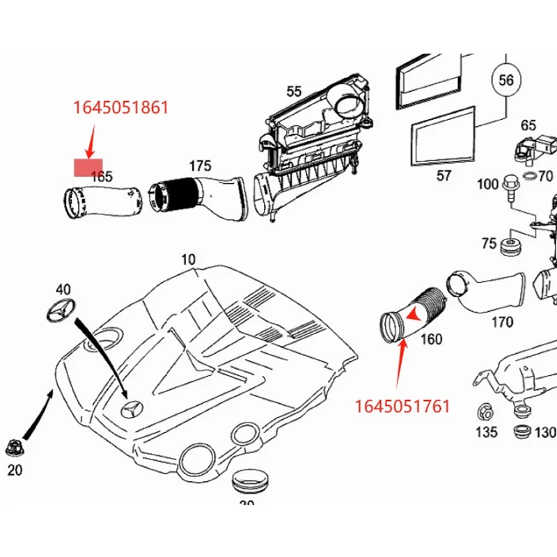 1645051761 1645051861 Air Intake Tube 3.0 Diesel For MERCEDES-BENZ ML 320 CDI W164