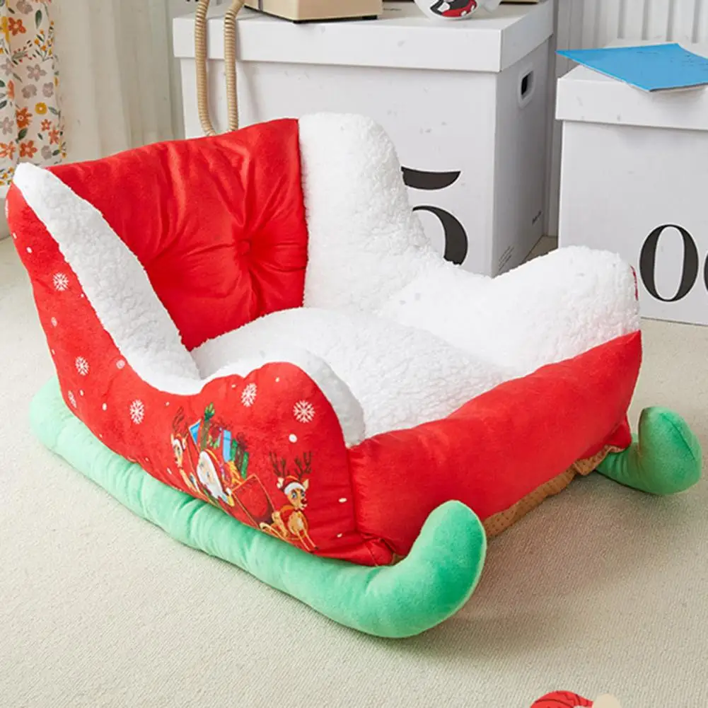 Christmas Dog Bed Red Christmas Sleigh Pet Bed Plush Dog Sofa Bed Washable Cats Nest Holiday Themed Pet Nest Pet Accessories