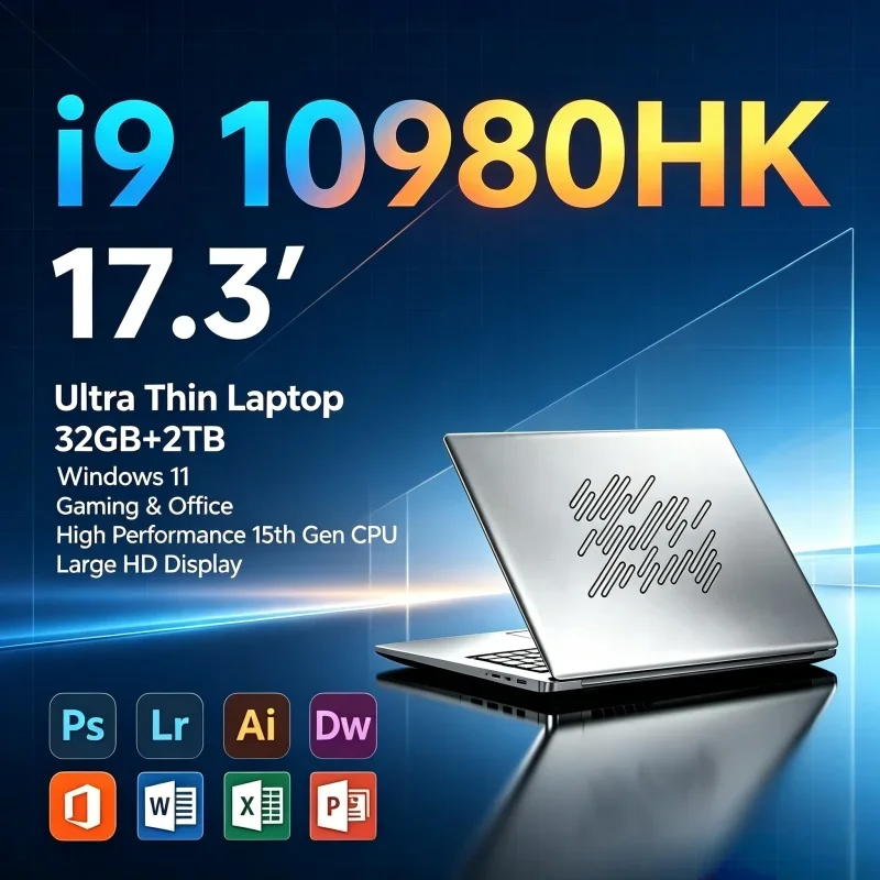 High‑Performance 17.3'' HD PC Intel I9‑10980HK 32GB RAM 2TB SSD Win11 WiFi6 BT5.2 Fast Boot Portable Computer For Office Use