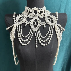Luxury Bridal Pearl Shawl Jewelry Handmade Beaded Shoulder Jewelry  Multilayer Tassel Pearl Body Chain