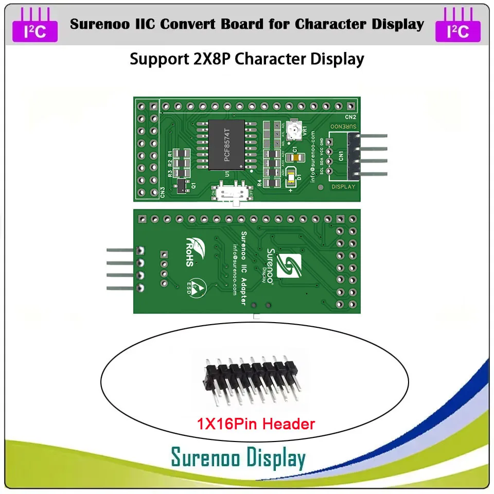 Surenoo Serial IIC I2C TWI Modulo scheda di conversione per 0802 1601 1602 2002 4002 1604 2004 Display modulo LCD caratteri per Arduino