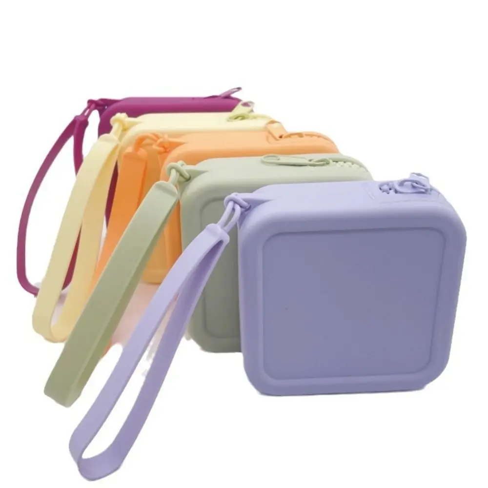 

Solid Color Silicone Square Coin Purse INS Mini Small Item Bag Portable Data Cable Storage Bag Earphone Storage Bag Gift
