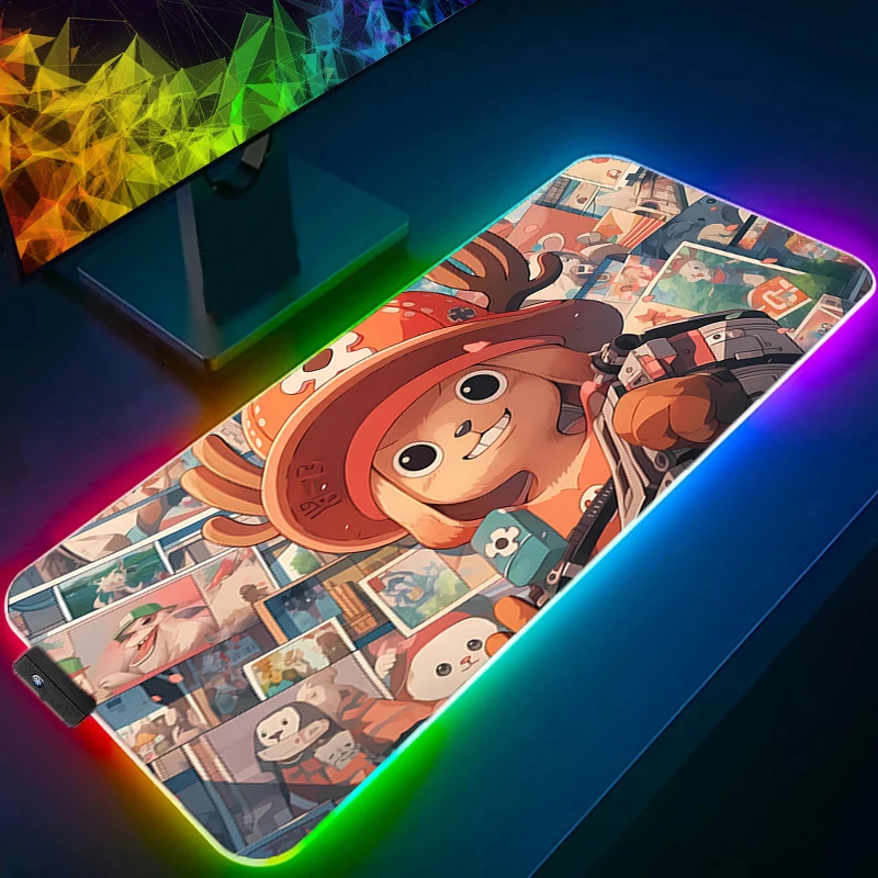 

RGB Mouse Pad one Piece Tony Tony Chopper Gaming Accessories PC Gamer xxl Computer Desk Mat Laptop Varmilo LED Keyboard Mousepad